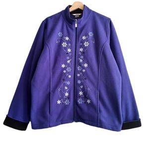 🍒 ALIA Embroidered Fleece Full-zip Light Jacket Sz XL